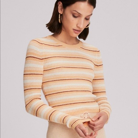 A.L.C. Natural Milo Striped Sweater crewneck ribbed cotton orange size Medium - Picture 1 of 7